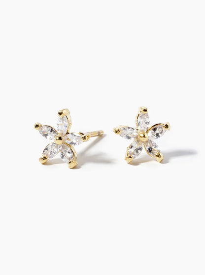 18k Gold Dipped Dainty CZ Flower Post Stud Earrings