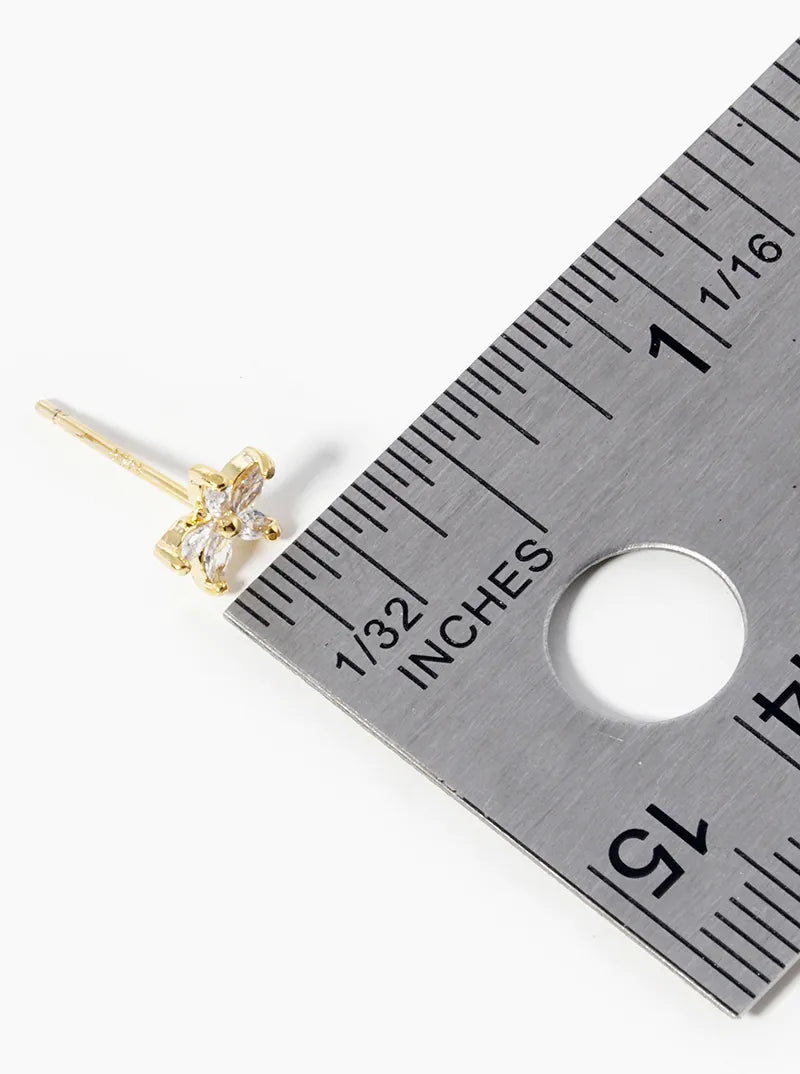 18k Gold Dipped Dainty CZ Flower Post Stud Earrings