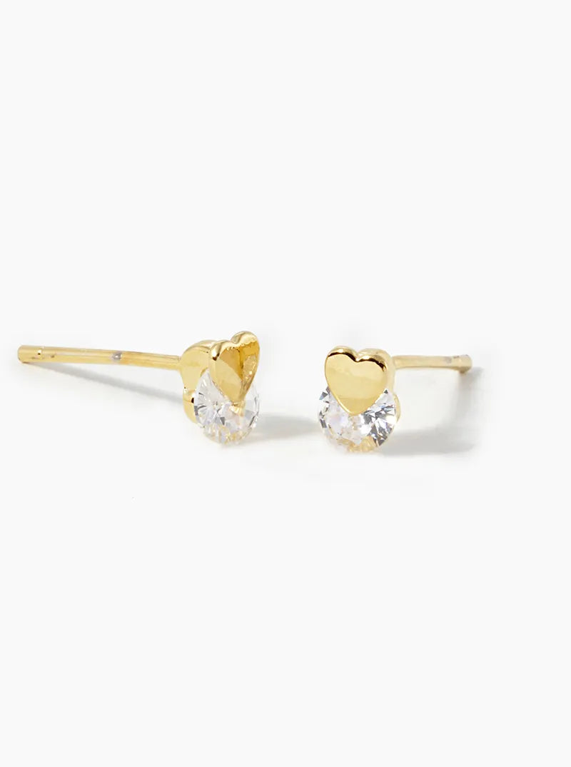 18k Gold Dipped Dainty CZ Stone Heart Stud Earrings