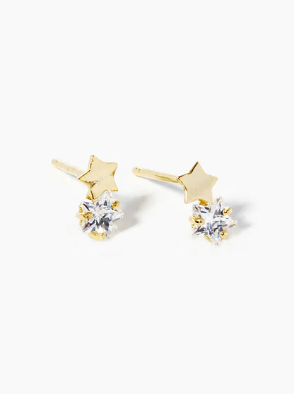 18k Gold Dipped Delicate CZ Double Stars Post Stud Earrings
