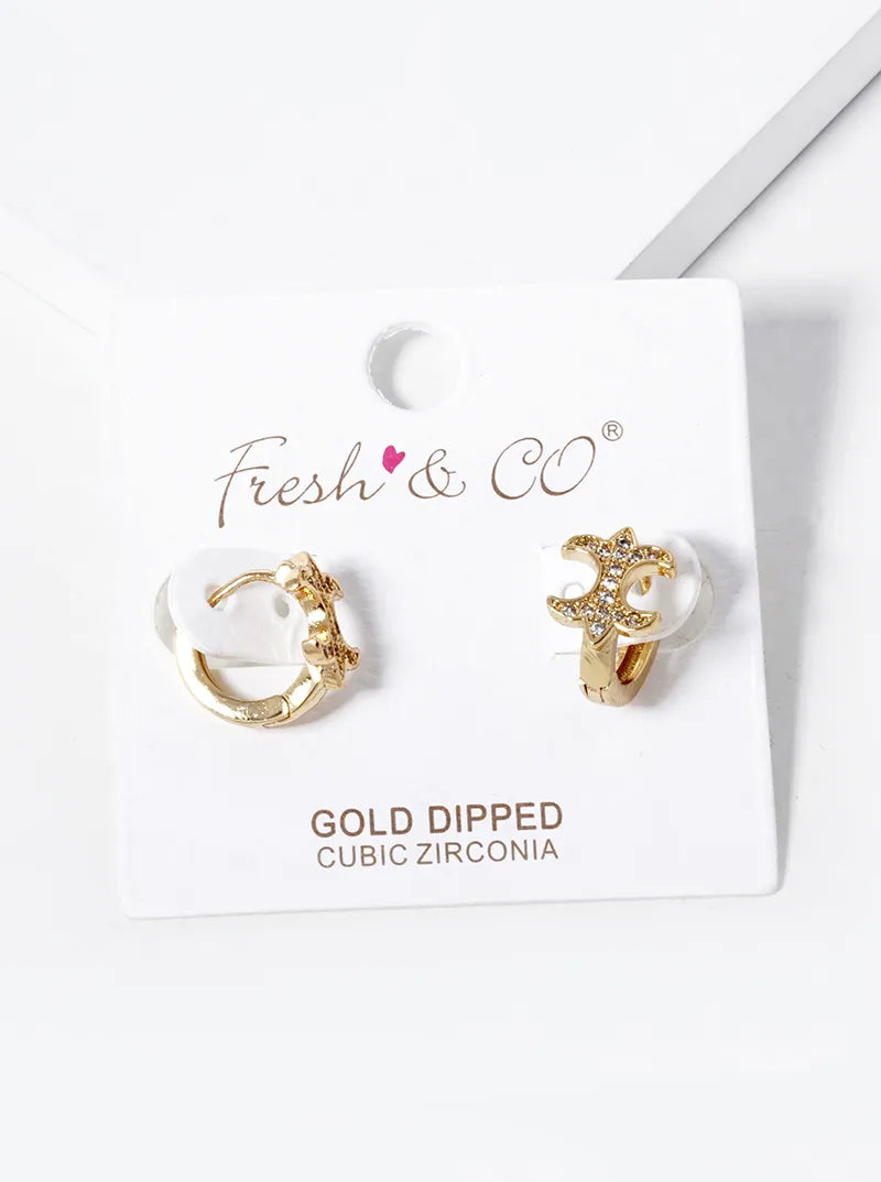 18k Gold Dipped Designer Inspired CZ Pave Huggie Hoop Earrings