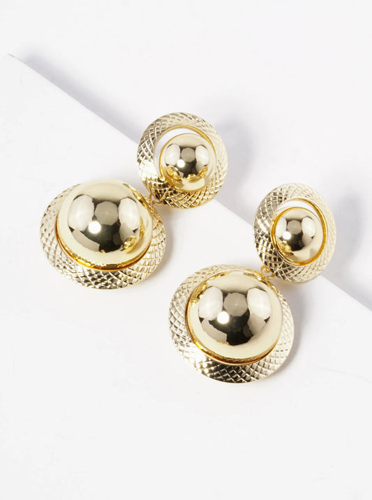 18k Gold Dipped Double Hollow Ball Drop Earrings