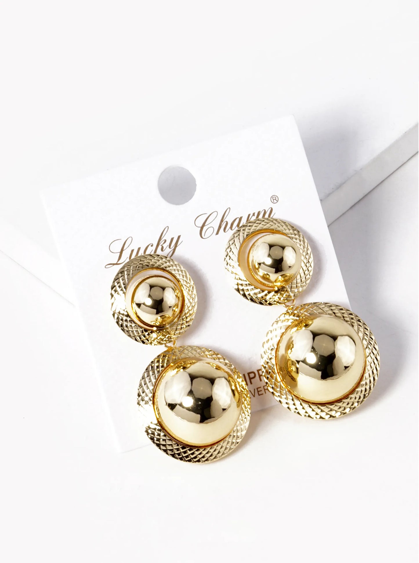 18k Gold Dipped Double Hollow Ball Drop Earrings