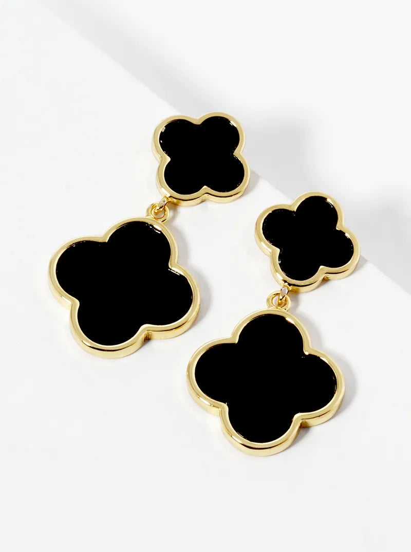 18k Gold Dipped Double Quatrefoil Drop 925 Sterling Silver Post Earrings