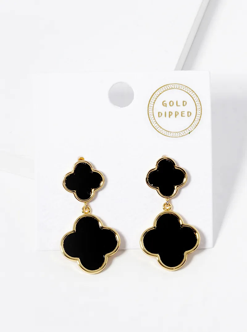 18k Gold Dipped Double Quatrefoil Drop 925 Sterling Silver Post Earrings