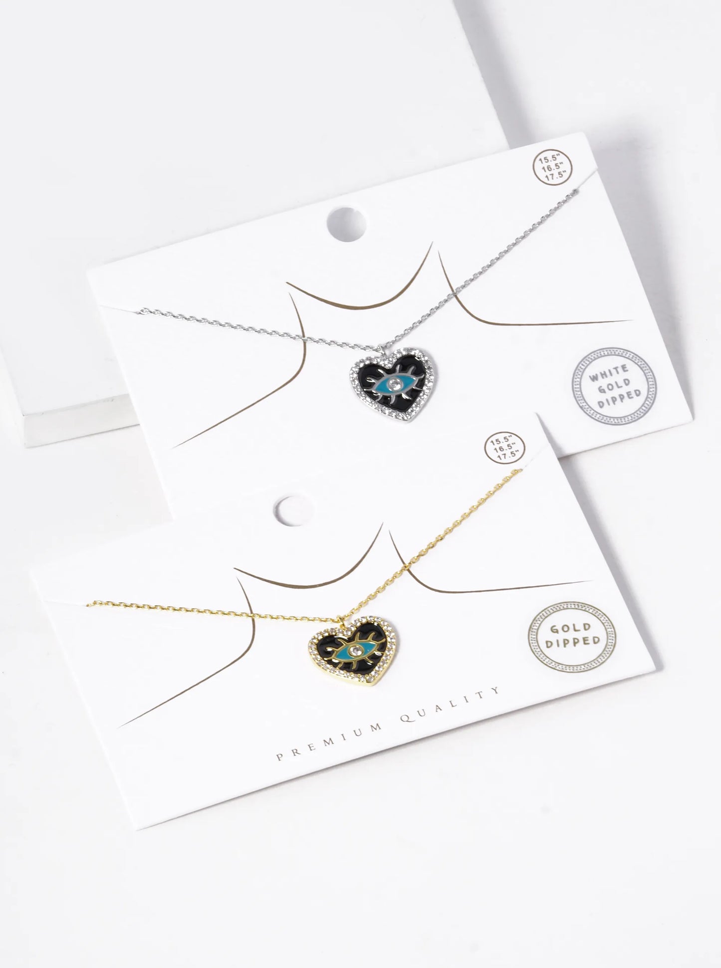 18k Gold Dipped Enamel Evil Eye In CZ Pave Heart Pendant Necklace