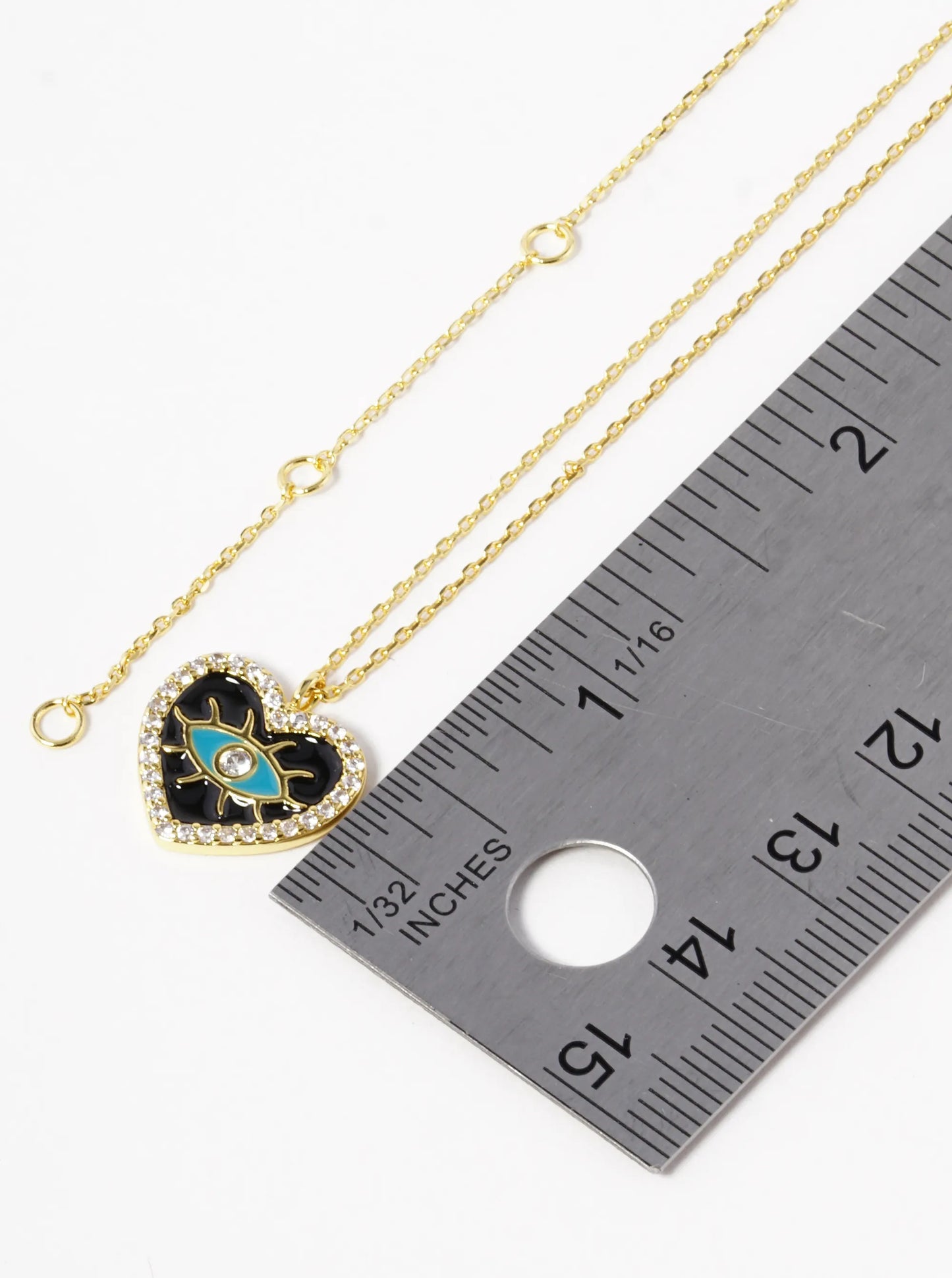 18k Gold Dipped Enamel Evil Eye In CZ Pave Heart Pendant Necklace
