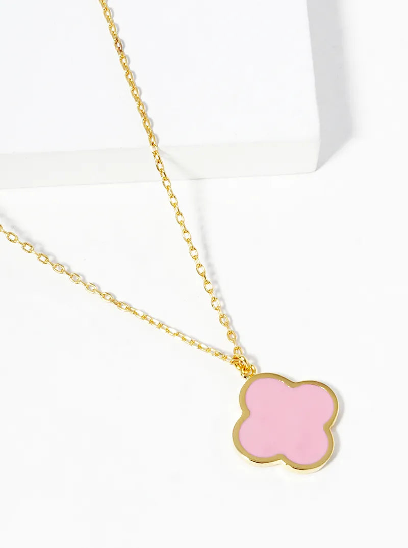 18k Gold Dipped Enamel Filled Quatrefoil Pendant Necklace