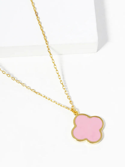 18k Gold Dipped Enamel Filled Quatrefoil Pendant Necklace