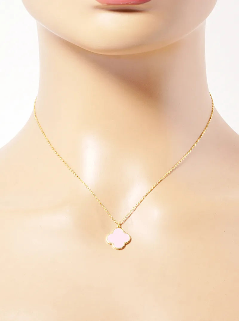 18k Gold Dipped Enamel Filled Quatrefoil Pendant Necklace