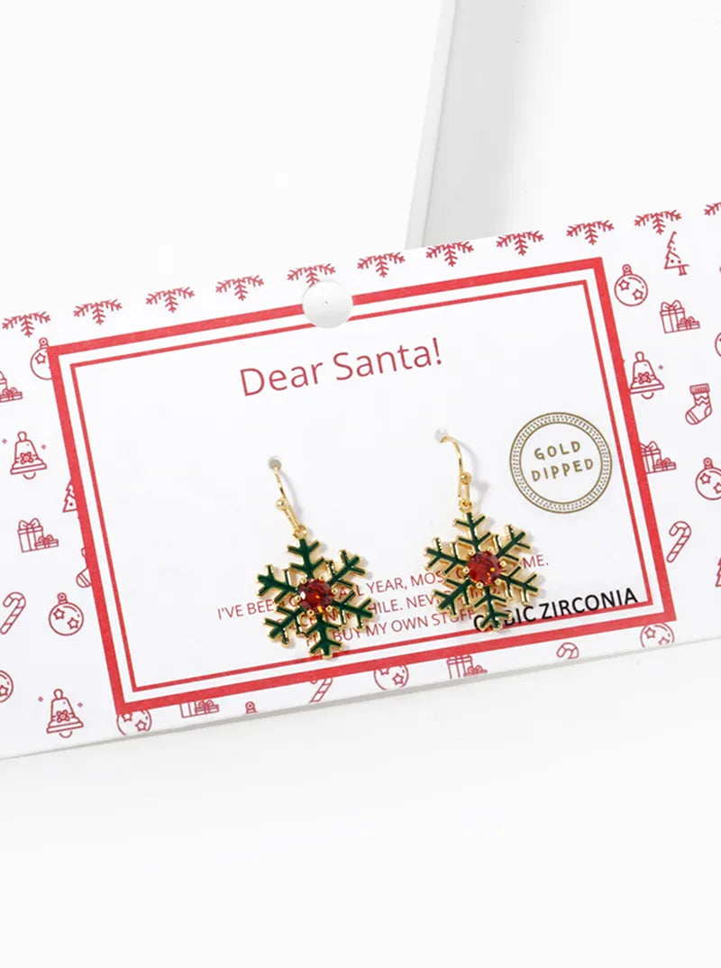 18k Gold Dipped Enamel Filled Snowflake Dangle Earrings