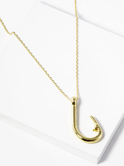18k Gold Dipped Fishing Hook Pendant Necklace