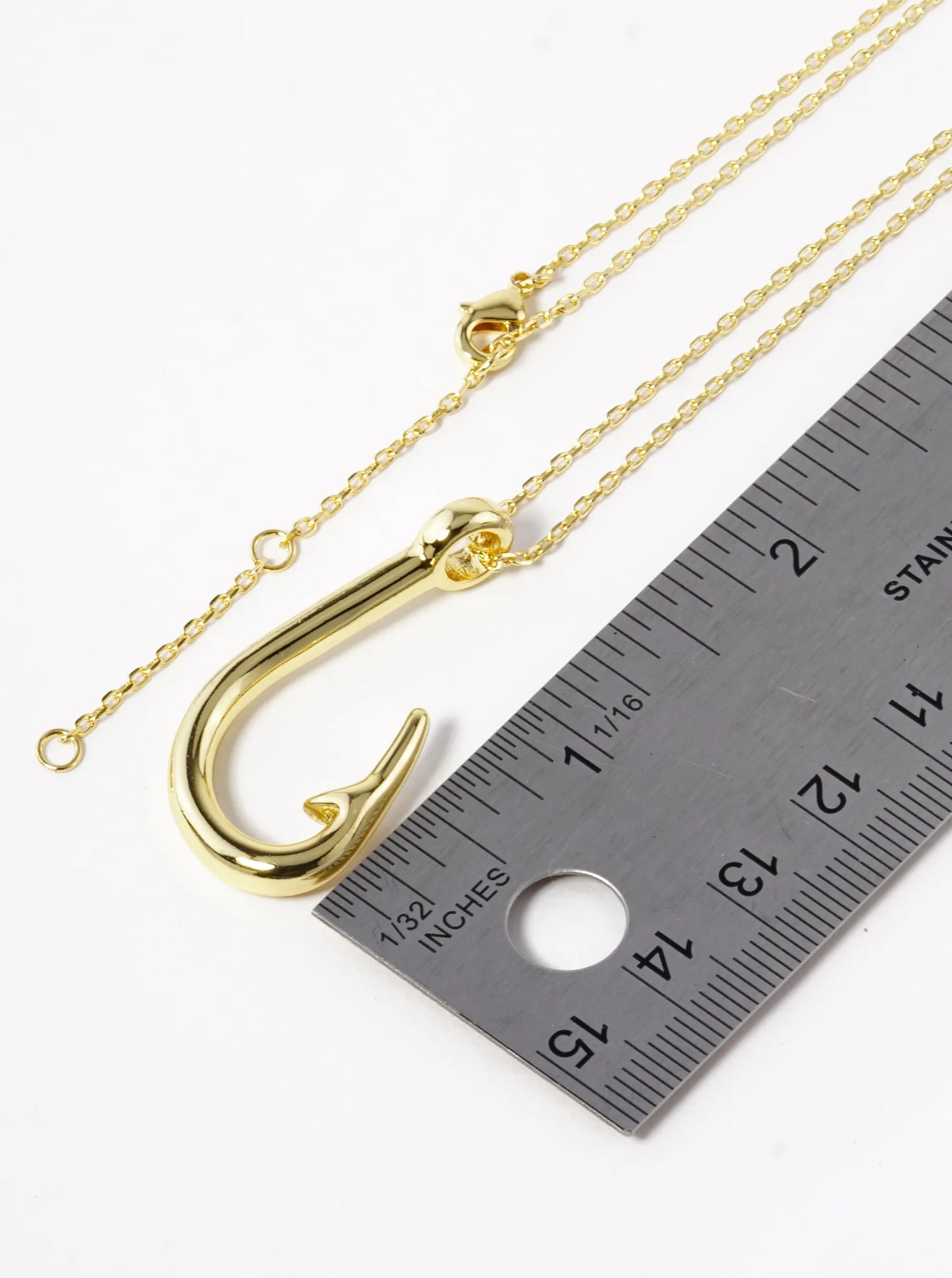 18k Gold Dipped Fishing Hook Pendant Necklace
