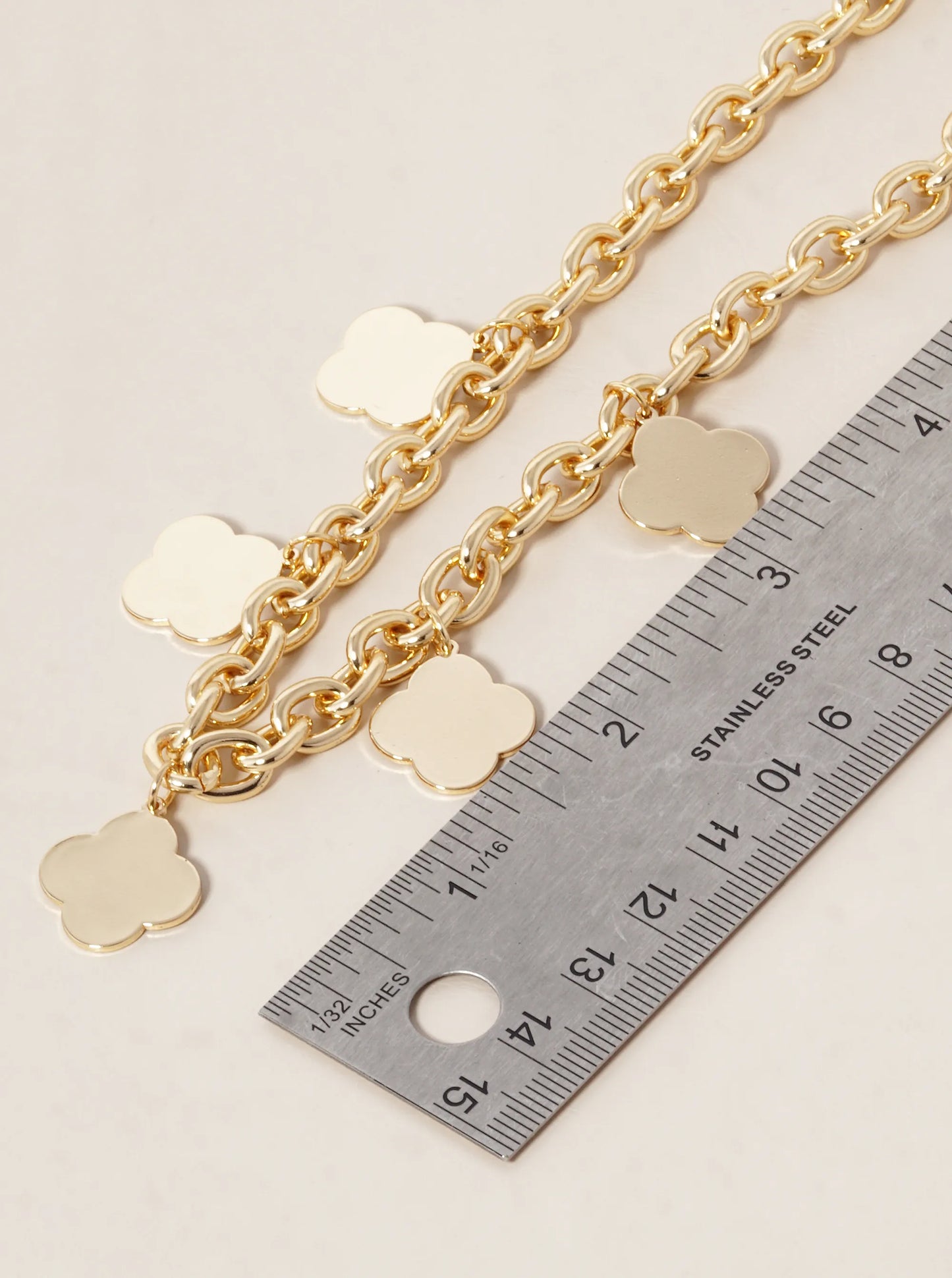 18k Gold Dipped Five Brass Quatrefoil Clover Chain Necklace
