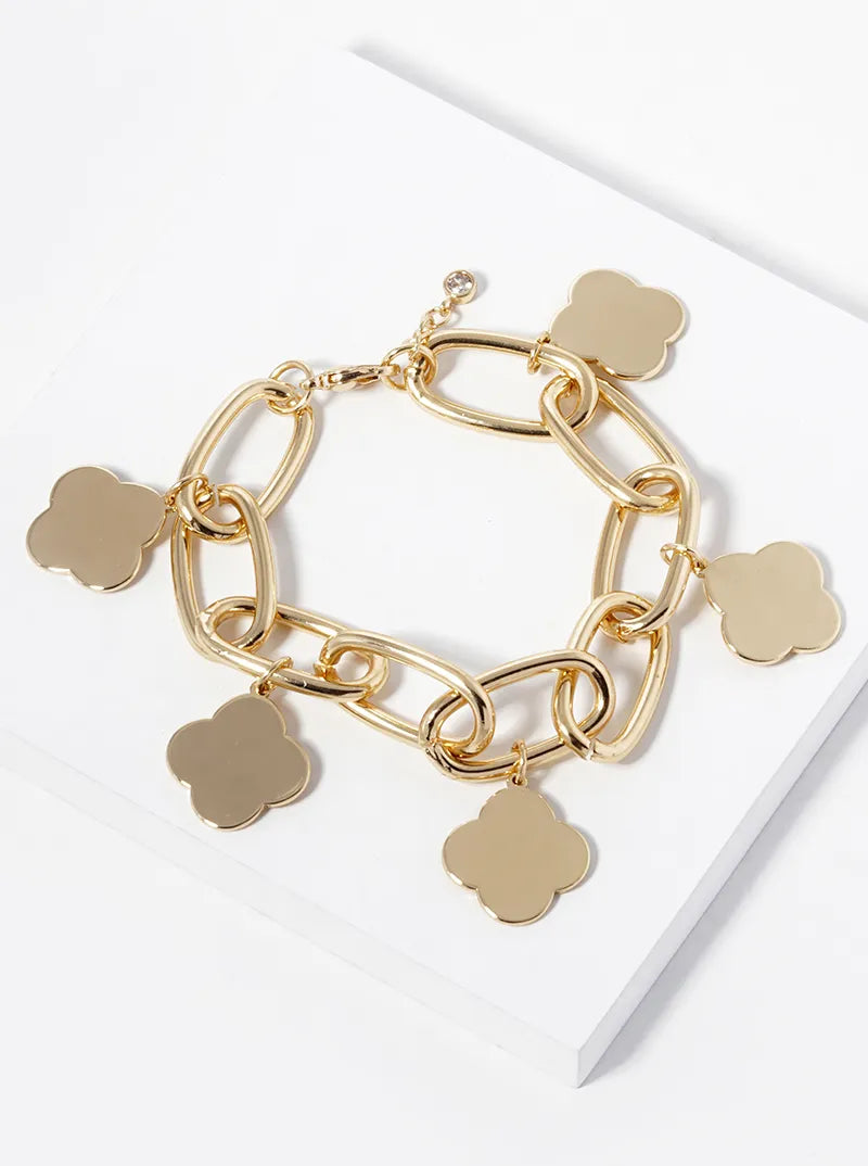 18k Gold Dipped Five Quatrefoil Charms Chain Bracelet