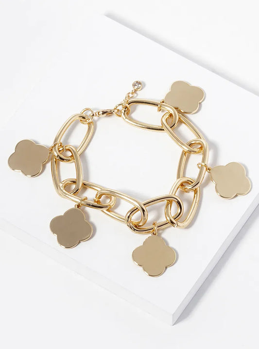 18k Gold Dipped Five Quatrefoil Charms Chain Bracelet