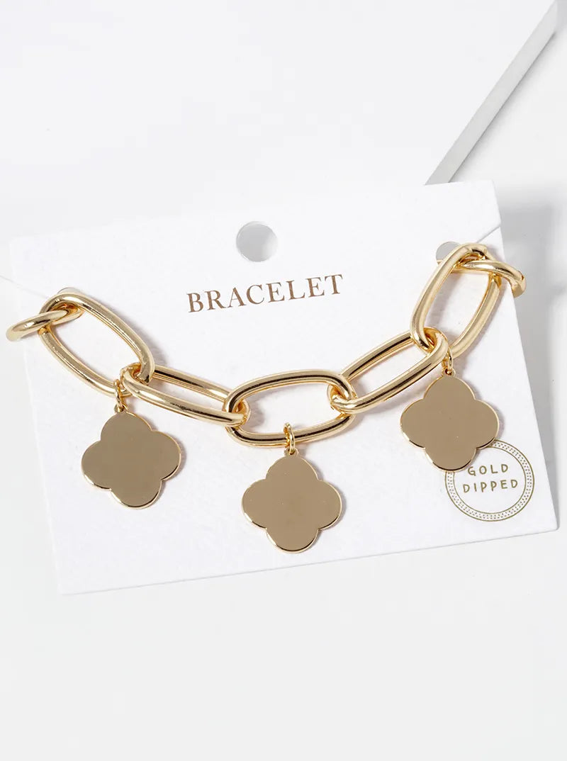 18k Gold Dipped Five Quatrefoil Charms Chain Bracelet