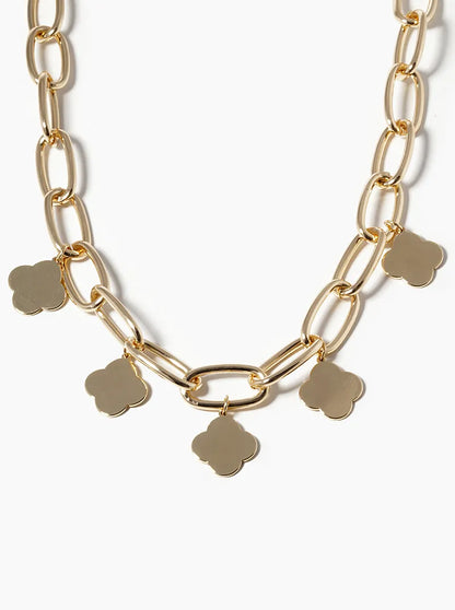 18k Gold Dipped Five Quatrefoil Pendant Chain Necklace