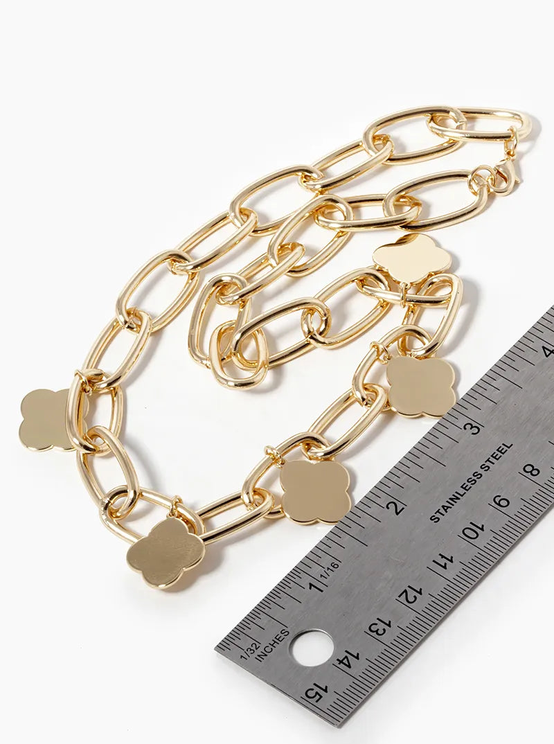 18k Gold Dipped Five Quatrefoil Pendant Chain Necklace