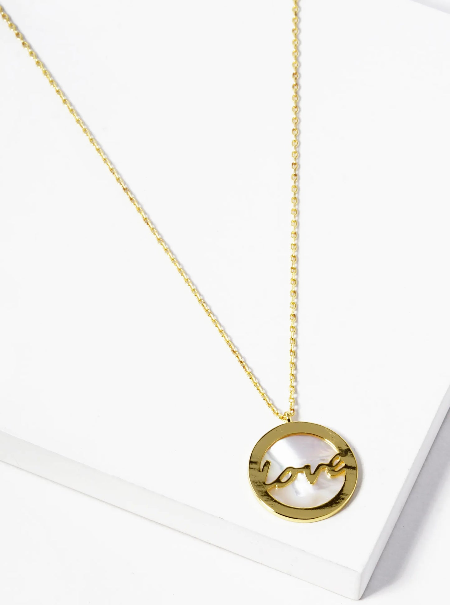 18k Gold Dipped Love MOP Round Pendant Necklace