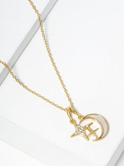 18k Gold Dipped MOP Crescent Moon Pendant Necklace