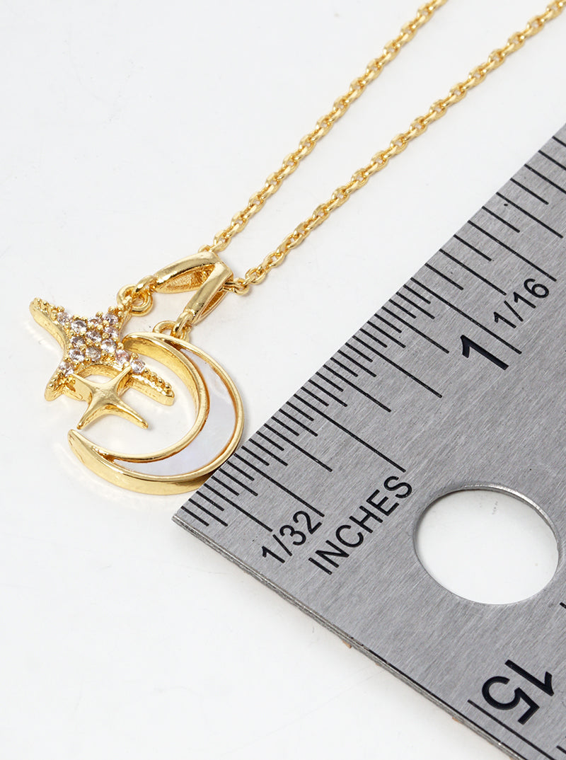 18k Gold Dipped MOP Crescent Moon Pendant Necklace