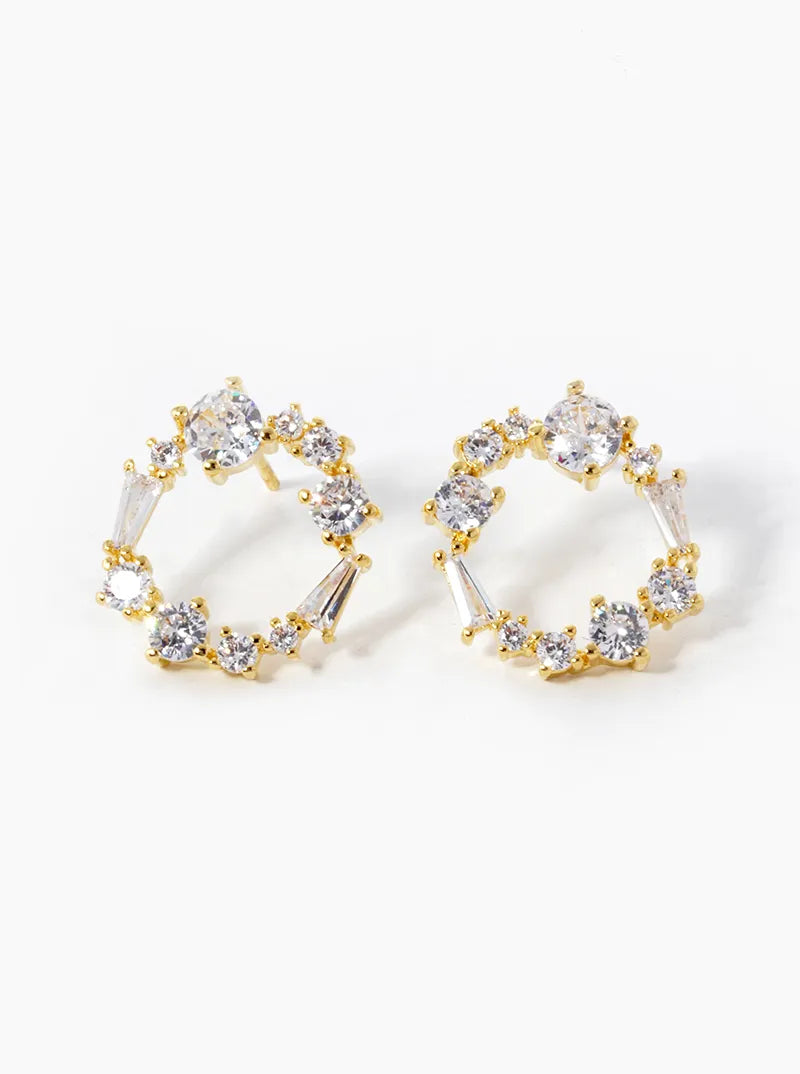 18k Gold Dipped Multi Shape CZ Pave Circle Stud  Earrings