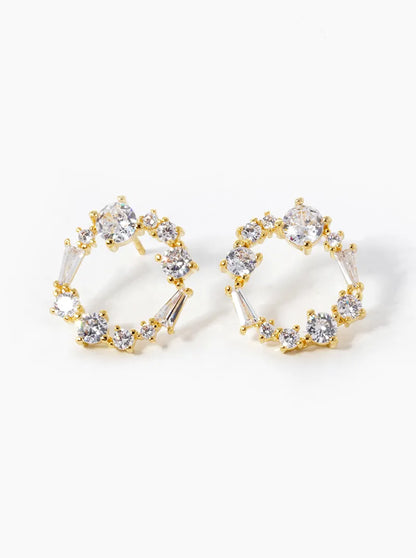 18k Gold Dipped Multi Shape CZ Pave Circle Stud  Earrings
