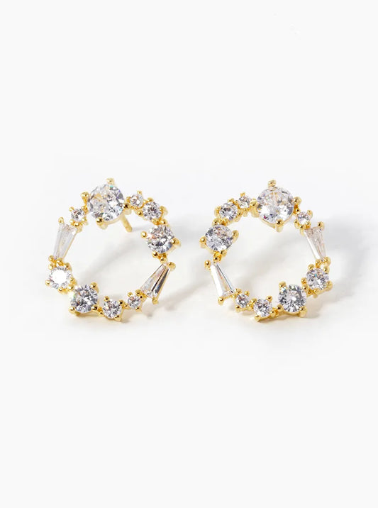 18k Gold Dipped Multi Shape CZ Pave Circle Stud  Earrings