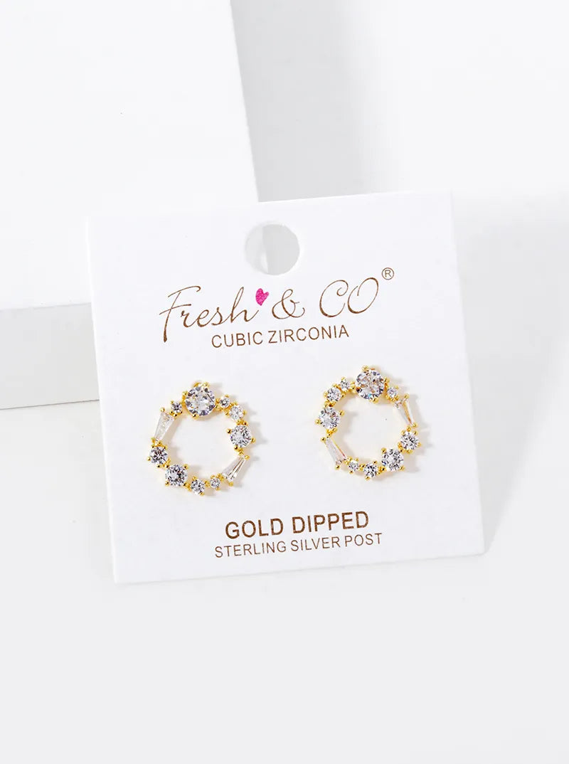 18k Gold Dipped Multi Shape CZ Pave Circle Stud  Earrings