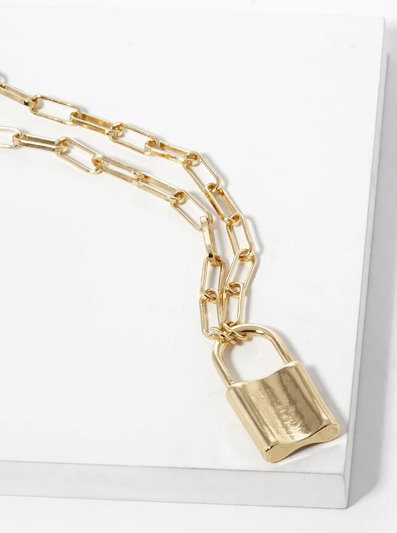 18k Gold Dipped Padlock Pendant Chain Necklace