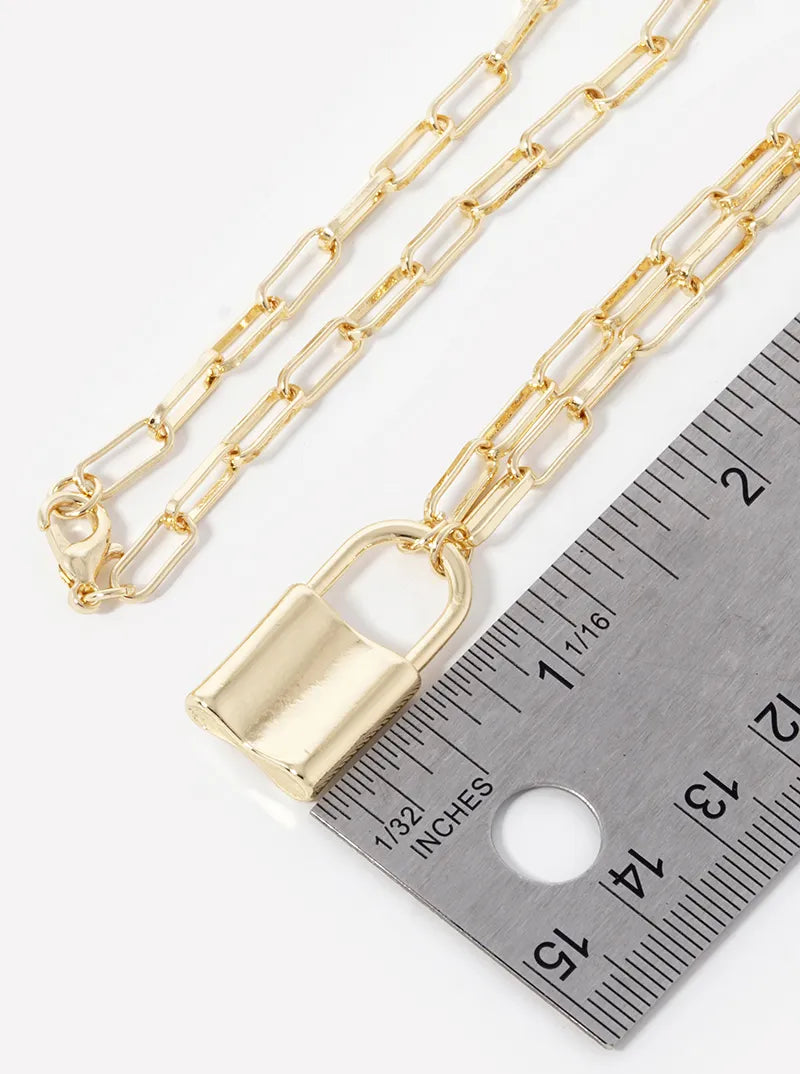 18k Gold Dipped Padlock Pendant Chain Necklace