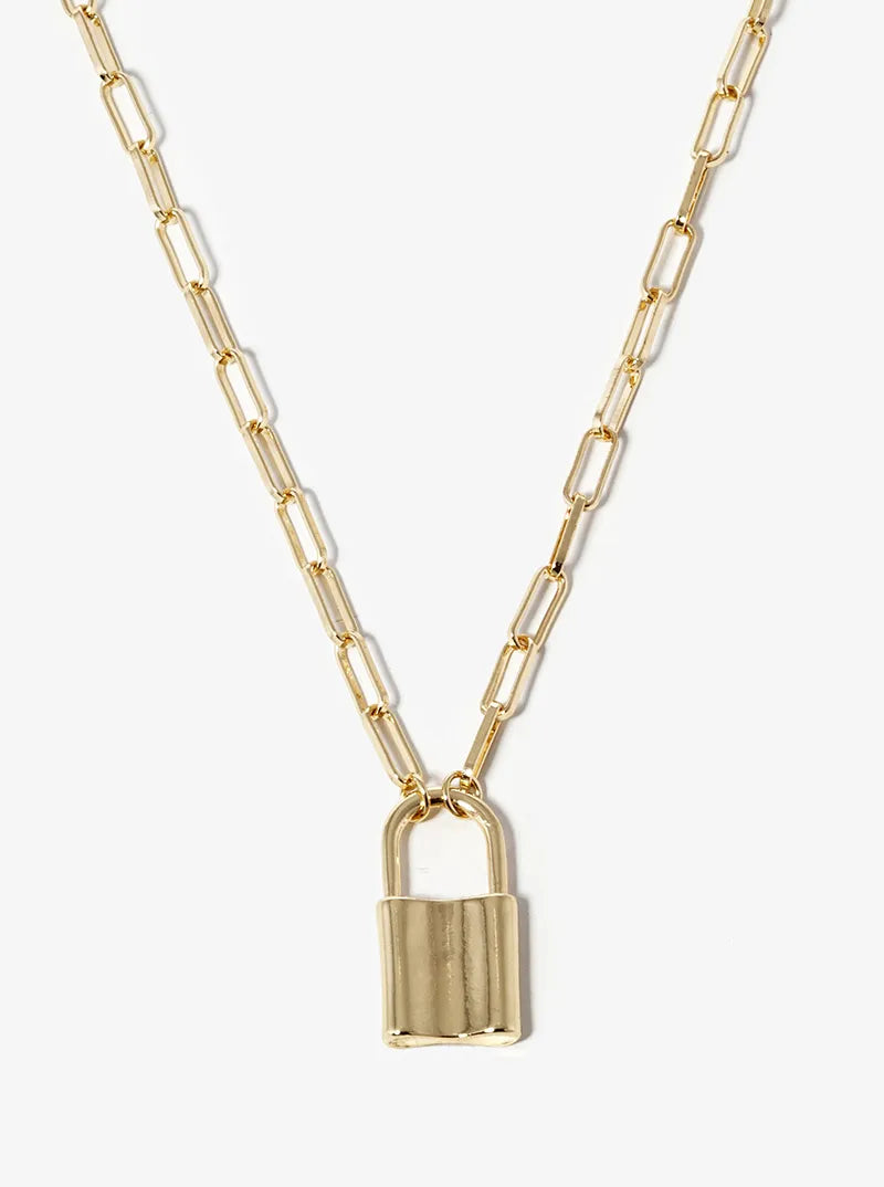 18k Gold Dipped Padlock Pendant Chain Necklace