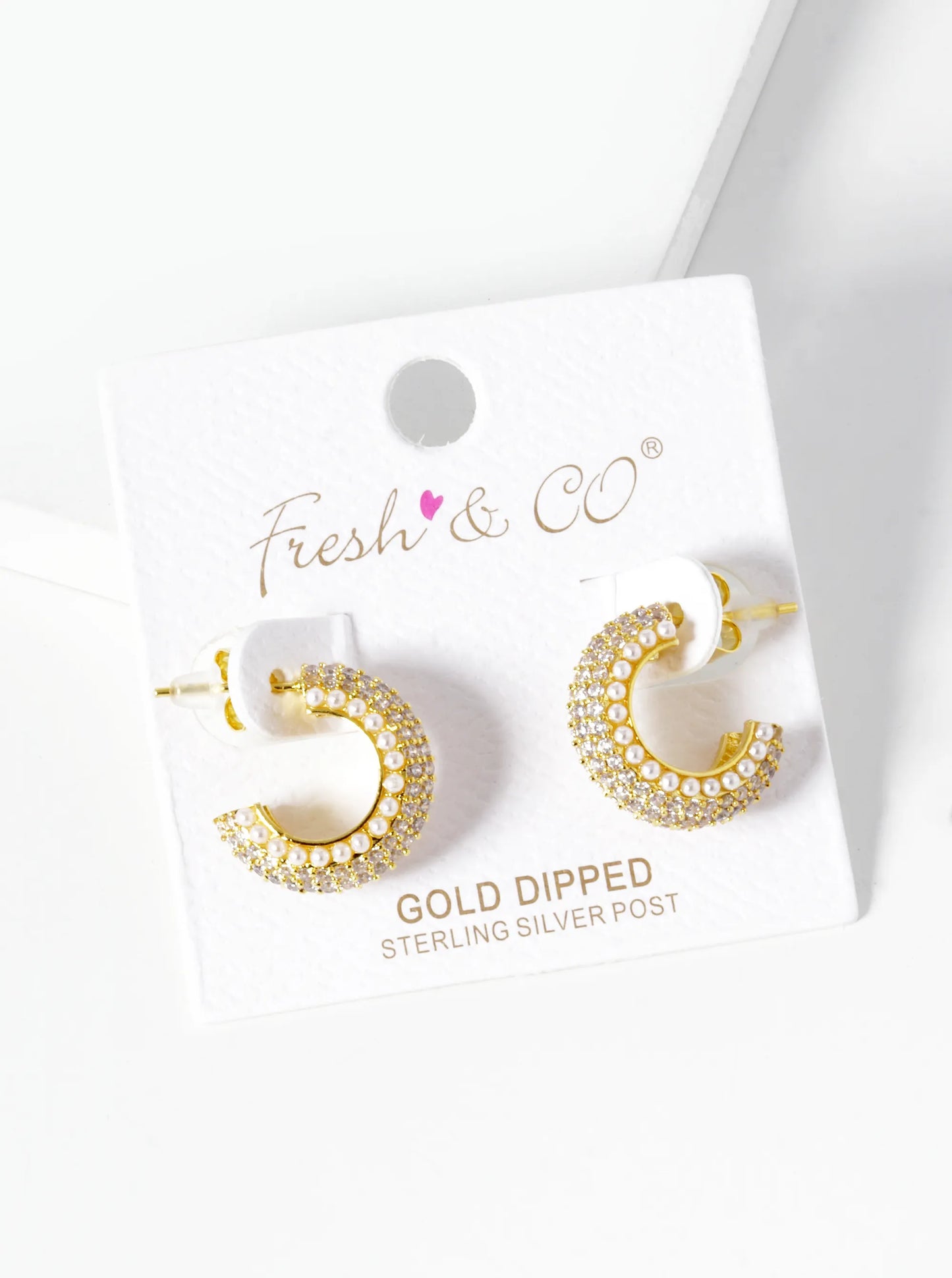 18k Gold Dipped Pearl And CZ Pave 15mm Hoop Earrings