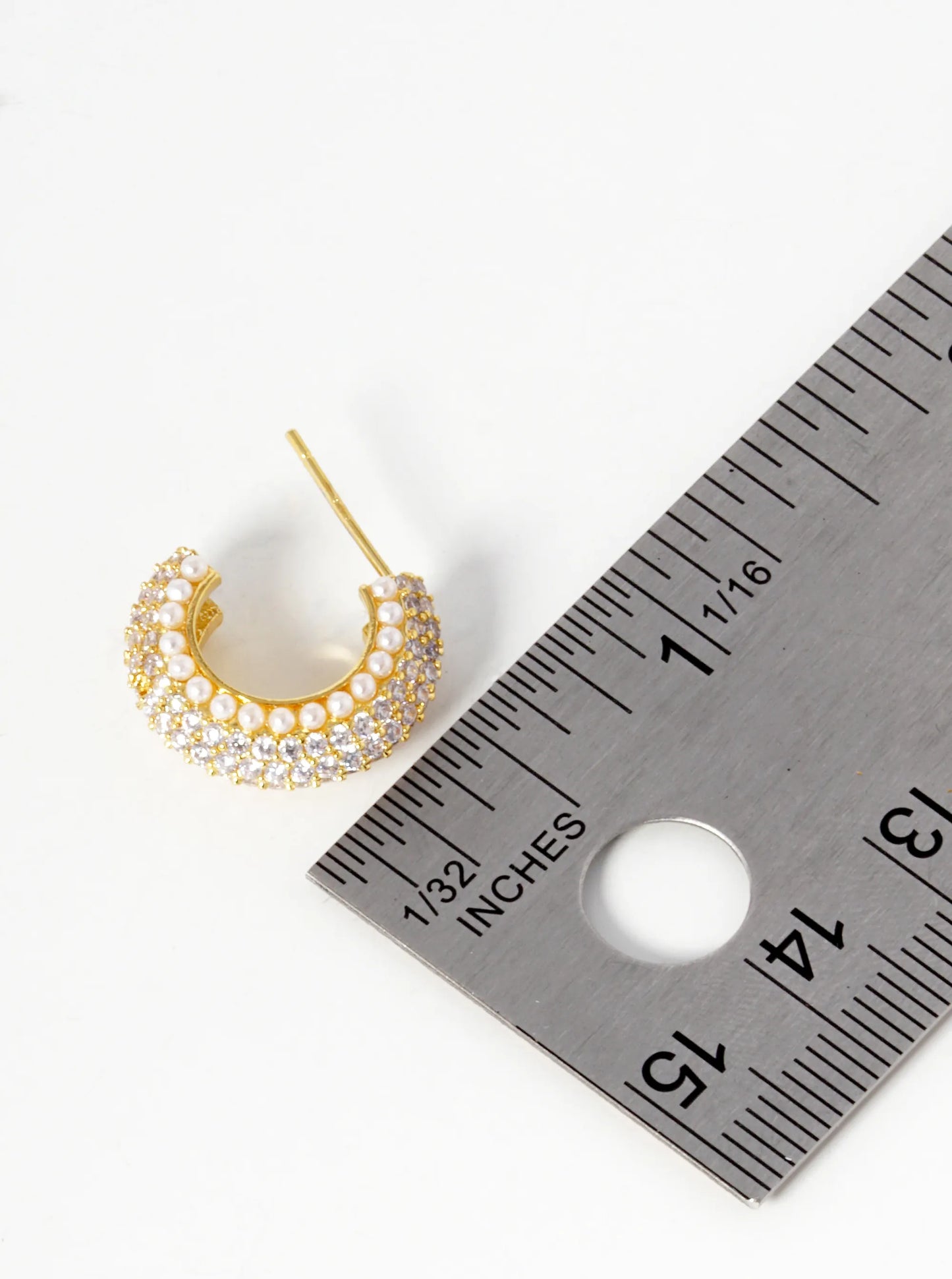 18k Gold Dipped Pearl And CZ Pave 15mm Hoop Earrings