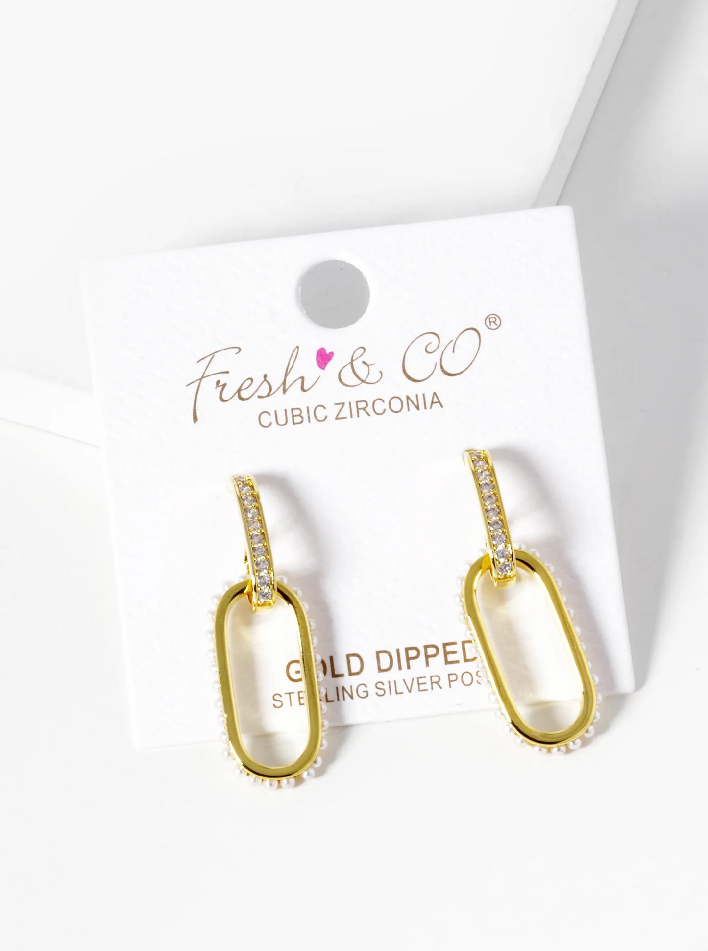 18k Gold Dipped Pearl And CZ Pave Chain Shape Hoop Earrings