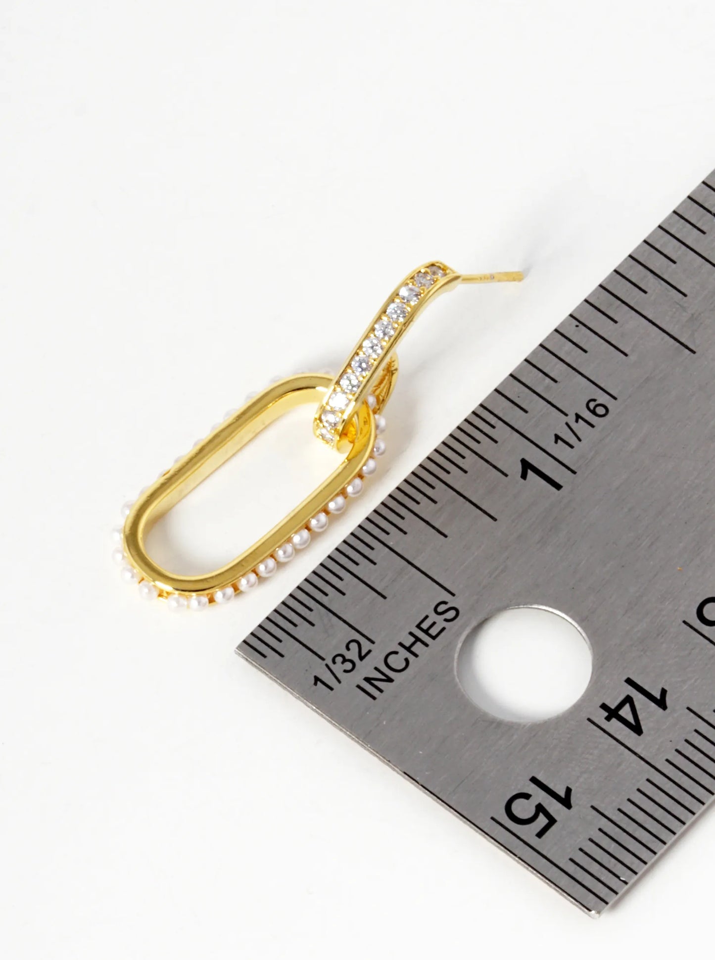 18k Gold Dipped Pearl And CZ Pave Chain Shape Hoop Earrings