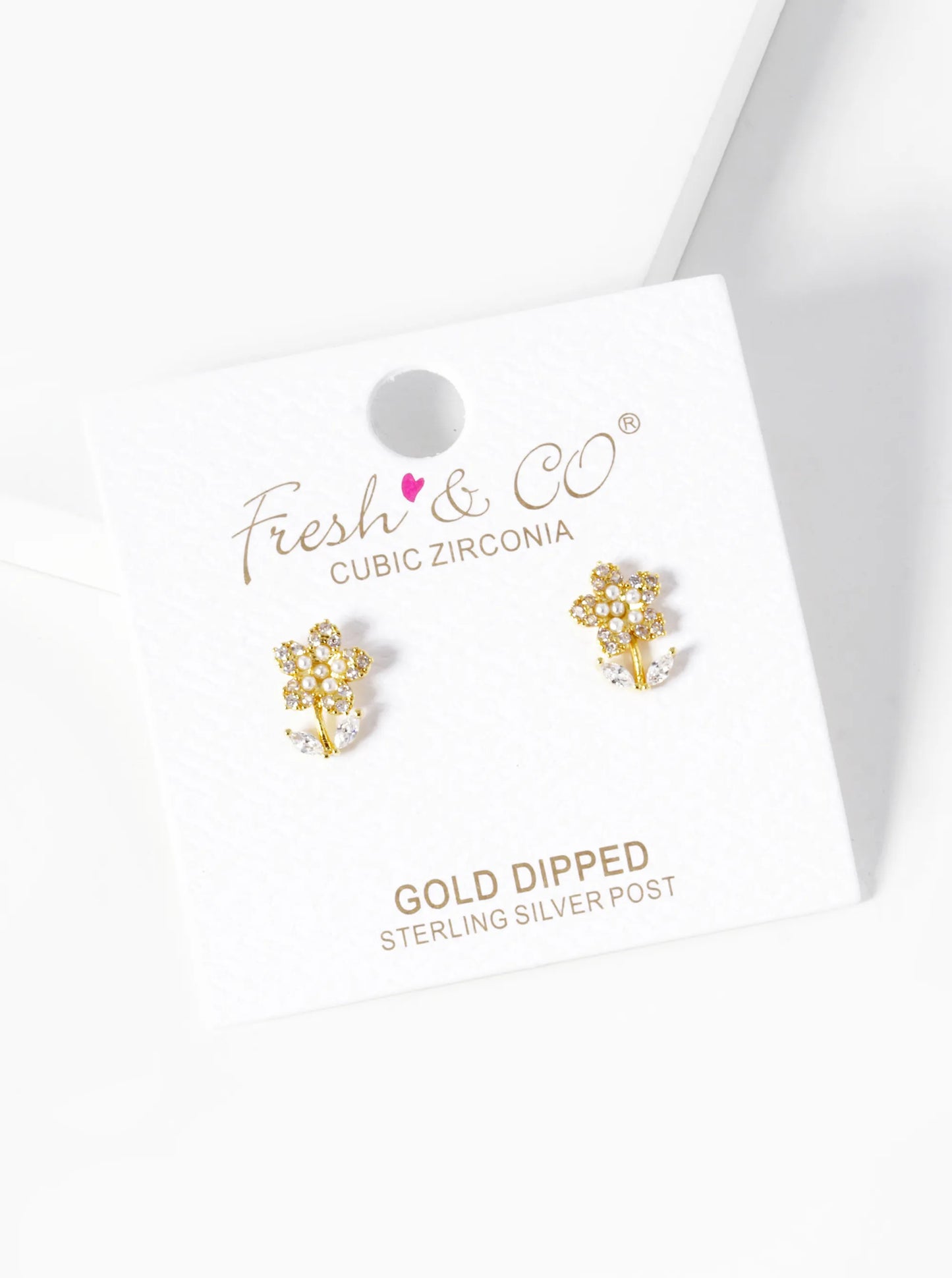 18k Gold Dipped Pearl And CZ Pave Flower Stud Earrings