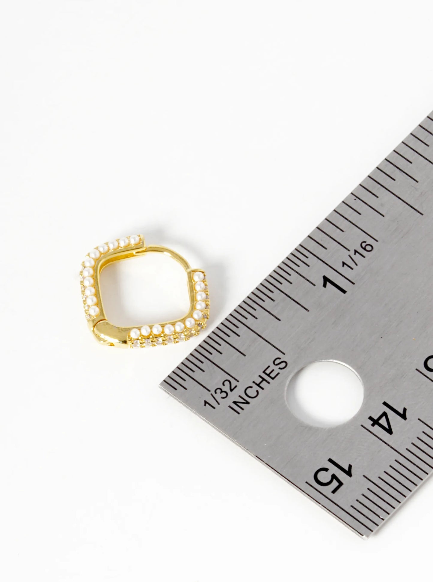 18k Gold Dipped Pearl And CZ Pave Rhombus Shape 15mm Hoop Earrings