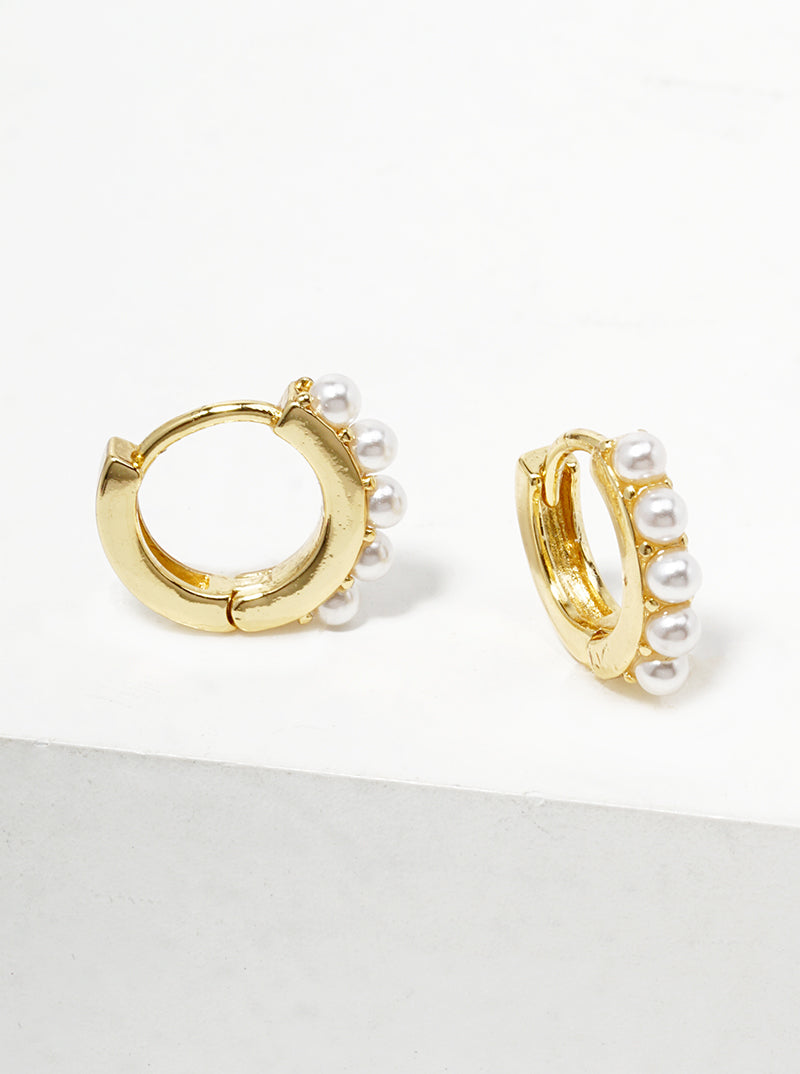 18k Gold Dipped Pearl Beaded 10mm Dainty Huggie Hoop Earrings