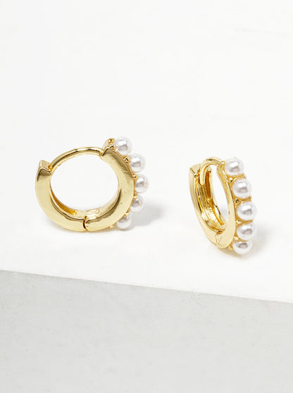 18k Gold Dipped Pearl Beaded 10mm Dainty Huggie Hoop Earrings