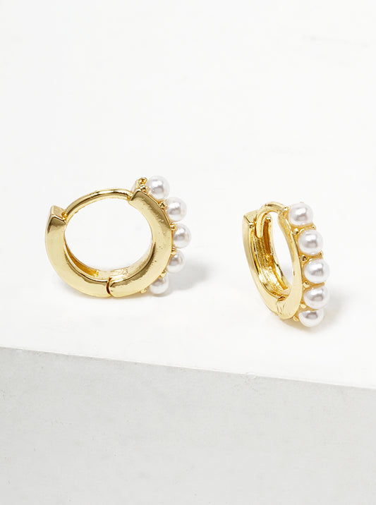 18k Gold Dipped Pearl Beaded 10mm Dainty Huggie Hoop Earrings