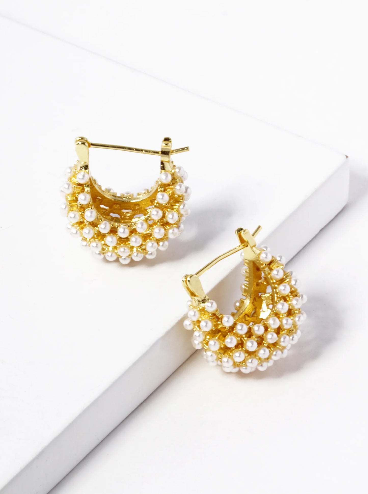 18k Gold Dipped Pearl Beaded 3D Latch Back Hoop Earrings