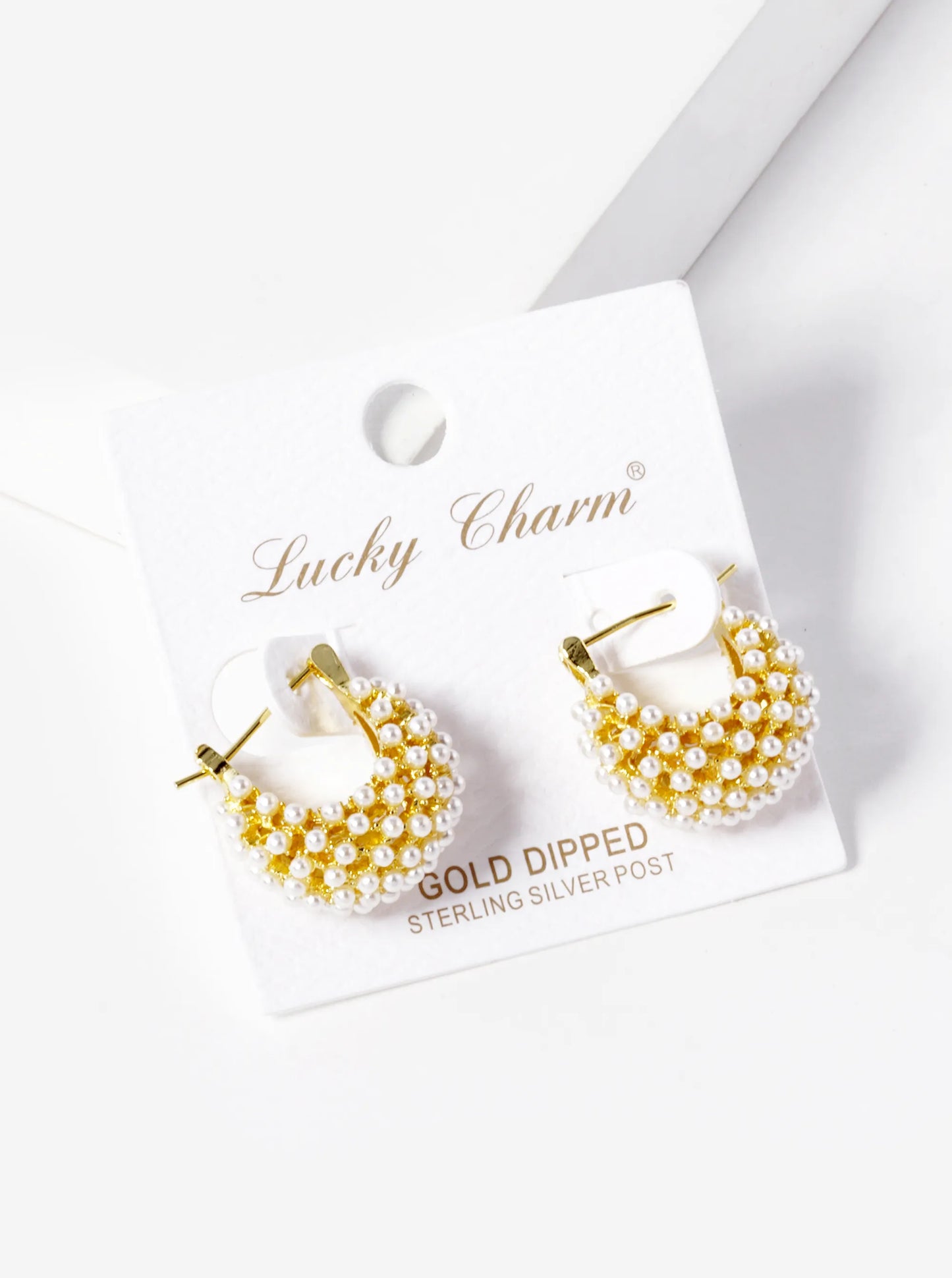 18k Gold Dipped Pearl Beaded 3D Latch Back Hoop Earrings