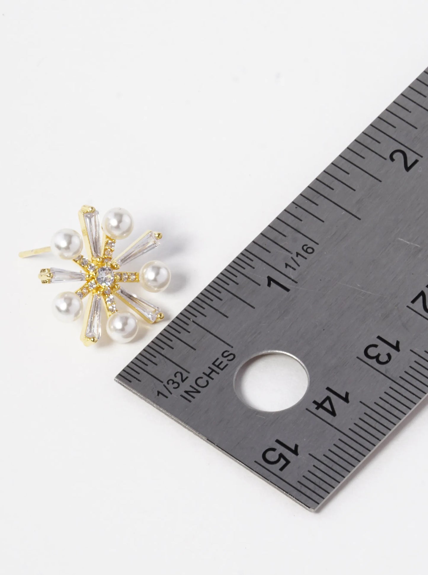 18k Gold Dipped Pearl CZ Pave Snowflake Stud Earrings