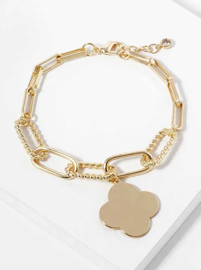 18k Gold Dipped Quatrefoil Charm Chain Bracelet