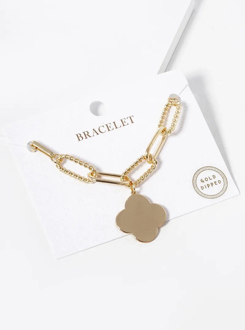 18k Gold Dipped Quatrefoil Charm Chain Bracelet