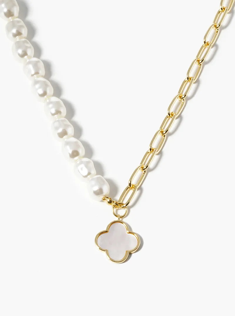 18k Gold Dipped Quatrefoil Half Chain Necklace