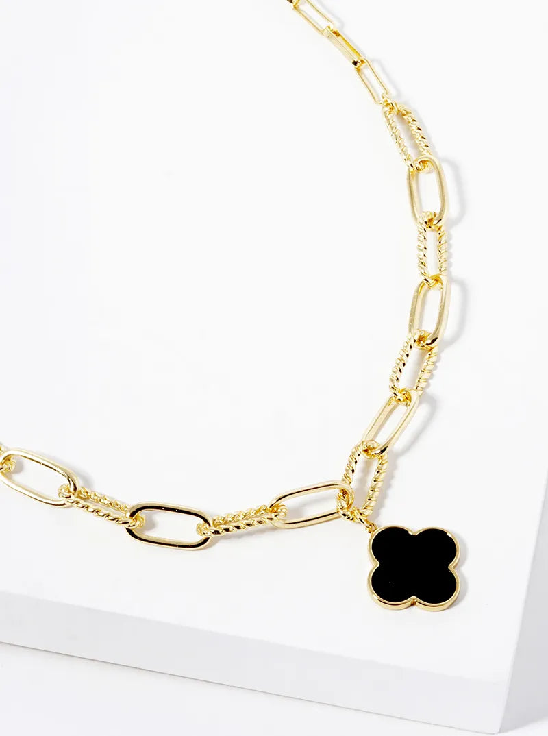 18k Gold Dipped Quatrefoil Pendant Link Chain Necklace