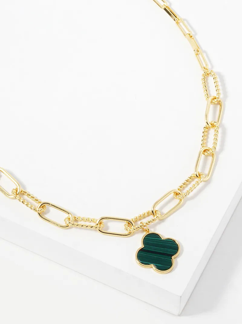 18k Gold Dipped Quatrefoil Pendant Link Chain Necklace